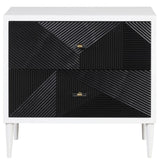 White and Black Accent Nightstand with 2 Drawers B062P185704