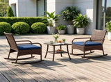 3-Piece PE Wicker Patio Rocking Chair Set, Ergonomic Rocking Bistro Set with 2-Tier Side Table & 83144251