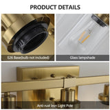 Golden 5-Light Vanity Light with Clear Glass Shades, Modern Iron Metal Bathroom Wall Fixture for 76960977