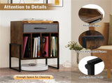 Multi-Purpose Record Player Stand with Drawer and Record Holder-Rustic Brown 25963705