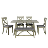 ZUN TOPMAX 6 Piece Dining Table Set Wood Dining Table and chair Kitchen Table Set with Table, Rustic WF212474AAE