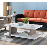 ZUN Contemporary Two Tier Two Toned Coffee Table - White and Brown B107131424