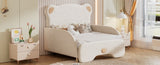 Twin XL Size Upholstered Stretchable Vaulted Sofa Bed, Bear Shaped Headboard, Beige N709P182128A