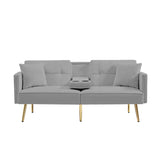 Grey Velvet Futon Sofa Bed with Gold Metal Legs W58861176