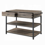 ZUN Rustic Oak and Black 2-Drawer Kitchen Island with Shelf B062P209303