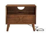 Mid Century Modern Fluted Nightstand with Charging Station USB Ports & Outlet Hole & 4 Solid Wood W1801P288512