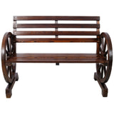 2-Person Wooden Wagon Wheel Bench for Backyard, Patio, Porch, Garden, Outdoor Lounge Furniture W465P222613