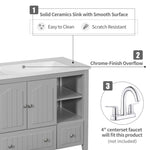 ZUN [VIDEO] 36" Bathroom Vanity with Ceramic Basin, Bathroom Storage Cabinet with Two Doors and Drawers, 37876408