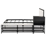 Full size Metal Platform Bed with Two-Tier Storage Shelves, Wooden Storage Cabinet, Black N737P199334B