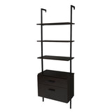 ZUN Industrial Bookshelf with Wood Drawers and Matte Steel Frame 12885722