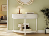Artisan-Crafted Wave-Pattern Demi-Lune Console Table with Creamy White Finish,Unique Half Moon 23846841