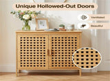 Bamboo Bathroom Floor Cabinet, 2-Door Storage with Interior Shelf, Hollowed-Out Ventilated Doors, 38741811
