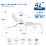 ZUN 42 inch indoor white ceiling fan with LED light W1367P146456