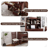 Vintage 40'' Home Executive Desk and Upholstered Chair Set with Bookshelf, Computer Desk with Four N733P272894P