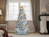 6 FT Snow Flocked Pre-lit Artificial Pop Up Christmas Tree with 100 Warm Lights and Golden Ornaments 90946157