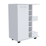 Bar Cart, Two External Shelves, Four Casters, Six Built-in Wine Rack, Single Door Cabinet -White B20091830