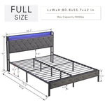 ZUN Full Bed Frame Storage Headboard, Charging Station and LED Lights, Upholstered Platform Bed W1916124801