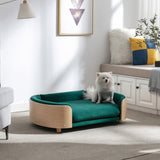 ZUN Scandinavian style Elevated Dog Bed Pet Sofa With Solid Wood legs and Bent Wood Back, Velvet W79460560