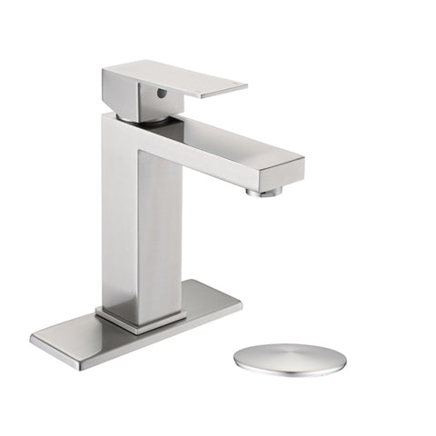 ZUN Bathroom Faucet Single Hole, Single Handle Stainless Steel Faucet for Bathroom Sink with Deckplate W1224P195900