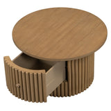 Round Coffee Table for Living Room in Natural, Farmhouse Coffee Table a Drawer, Center Table N735P242922N