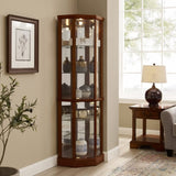 6 Shelf Lighted Corner Curio Cabinet with Adjustable Tempered Glass Shelves and Mirror Back, W1693P170906