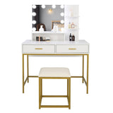 ZUN Large Vanity Set with 10 LED Bulbs, Makeup Table with Cushioned Stool, 3 Storage Shelves 2 Drawers, 23103945