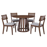 ZUN 5-Piece Retro Dining Set with 1 Round Dining Table and 4 Upholstered Chairs with Rattan Backrests 07741581