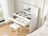 Flip Top Vanity Desk with LED Lighted Mirror & Built-in Outlet - Makeup Vanity Table with 2 Drawers, W2699P404630