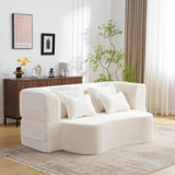 Queen Size Modern White Floor Sofa with 4 Pillows, Plush Fabric Futon Sofa Couch, High-Density Foam W3612P336073