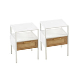 Set of 2, 15.75" Rattan End table with drawer, Modern nightstand, metal legs,side table for living W1265123646