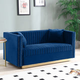 Contemporary Vertical Channel Tufted Velvet Sofa Loveseat Modern Upholstered 2 Seater Couch for W1117P147506