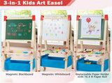 3-in-1 Wooden Kid's Easel NaturalBlue, Magnetic Chalkboard/Whiteboard 60 Accessories 76193261