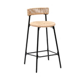 Hand Woven Bar Stools with Back Set of 2 Paper Rope Round Barstools with Footrest for Kitchen Island W1757P271587