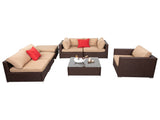 7 Pieces Wood Grain Patio PE Wicker Rattan Corner Sofa Set 38435070