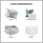 ZUN Queen 6 Piece Oversized Cotton Comforter Set with Throw Pillow B035128766