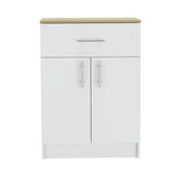 Pantry Organizer Cabinet 33" H, One Drawer, Two Interior Shelves, Two Doors, White/Light Oak B097120607