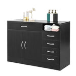 ZUN FCH MDF With Triamine Double Doors And Five Drawers Bathroom Cabinet Black 42835201