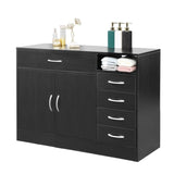 MDF With Triamine Double Doors And Five Drawers Bathroom Cabinet Black 42835201
