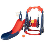 ZUN 3 In 1 Slide and Swing Set with Basketball Hoop for 1-8 Years Old Children Indoor and Outdoor, Red & W2181139445