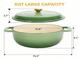 Cast iron 7.5QT cooking pot - Gradient green color - Includes two silicone gloves - Enamel pot 13858478