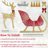 8 Modes Lighted Christmas Reindeer & Sleigh - 16.97ft Warm Yellow LED String Decoration, Sturdy 55354340