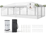 10x20 ft Instant Pop Up Canopy Tent White, 6 Mesh Panels 2 Doors 4 Net Sides, Powder Coated Iron 66103089