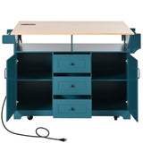 K&K 55.7'' Large Kitchen Island with 2 Drop Leaf,, Rolling Kitchen Cart on 5 Wheels with Power N707P186617E