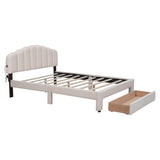 Teddy Fleece Queen Size Upholstered Platform Bed with Drawer, Beige WF309187AAA