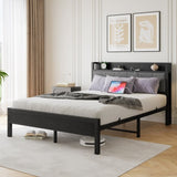 Queen Size Bed Frame, Storage Headboard with Charging Station, Solid and Stable, Noise Free, No Box W840P195212