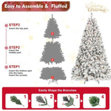 ZUN 7.5ft Snow-Flocked Artificial Christmas Tree with Pine Cones, Prelit Xmas Trees, Hinged Easy 68351185