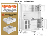 73 Inch White Kitchen Pantry Cabinet with Customizable LED Lights & Built-in Charging Station 40812631