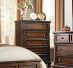 ZUN Transitional Bedroom 1pc Chest of Five Drawers Bun Feet Brown Cherry Finish Birch Veneer Home B01146551