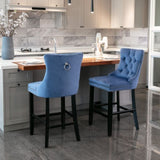 Contemporary Velvet Upholstered Barstools with Button Tufted Decoration and Wooden Legs, and Chrome W1143P177249