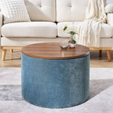 2-Piece Set Round Chenille Storage Ottoman, Equipped with a Drum Shaped Small Stool, Storage Space, W487P179600